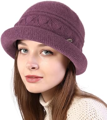 Women Winter Knit 1920s Vintage Bucket Bowler Hat Round Brim Warm Hat
