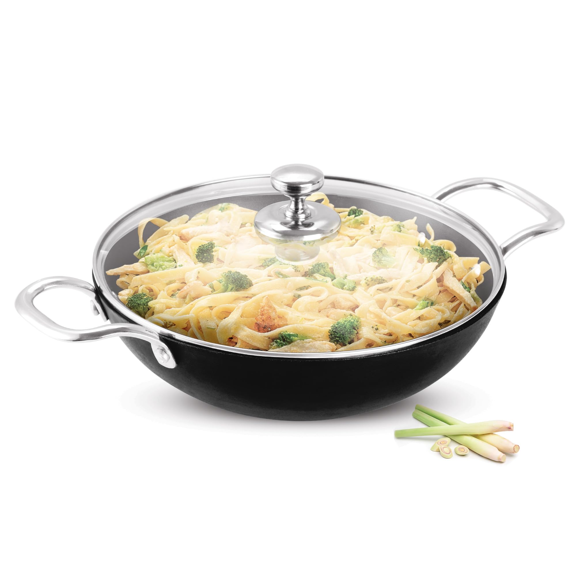 MILTON Pro cook Non-Stick Kadhai with Glass Lid, 24 cm, Black