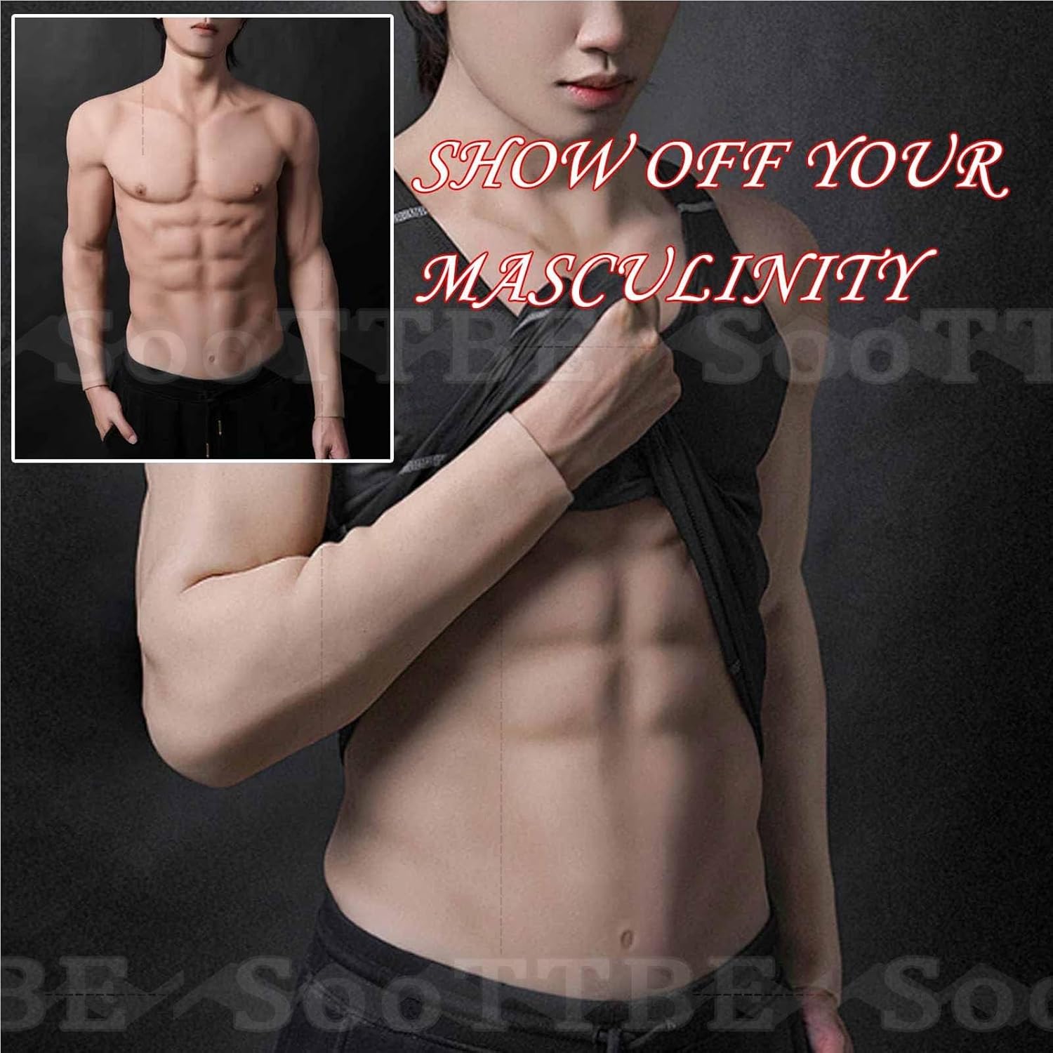 Silicone Artificial Faked Muscles Chest Men's Long Simulation Muscle Fake Chest Bodysuit for Halloween Props Cosplay