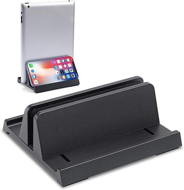 HOMEE Support vertical d'ordinateur portable,3 en 1 Conception ordinateur portable Hodler,anti-Lip Silicone de bureau,Ajustable Bureau Carnet de bureau dock,Fits Jusqu'aux ordinateurs portables,Tables,Phone