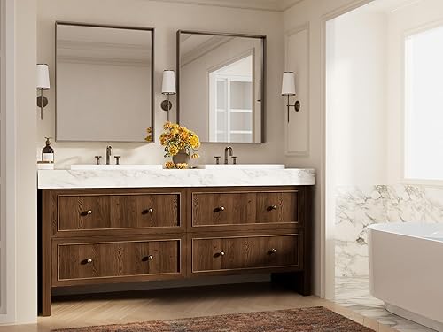 Miniatura 44 de Keonjinn Espejo de baño dorado de 48 x 36 pulgadas, espejo rectangular con marco de metal dorado cepillado, espejo de pared grande rectangular