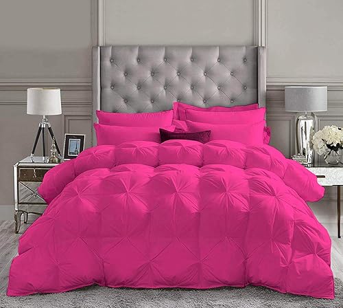 Juego de edredón plisado de 5 piezas de alta calidad de 1200 hilos, 100% algodón egipcio, súper suave (tamaño king, California King, color rosa