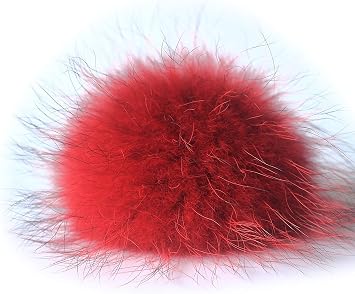 DIY Raccoon Fur Pom Pom Ball with Press Snap Button for Knitted Hat Beanie Hats, Detachable Red