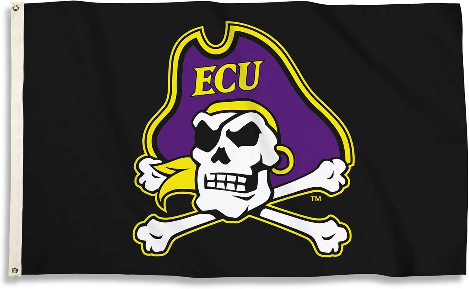 BSI PRODUCTS, INC. - East Carolina Pirates 3’x5’ Flag with Heavy-Duty Brass Grommets - ECU Football, Basketball and Baseball Pride - Highly Durable for Indoor and Outdoor Use - Great Gift Idea - Black