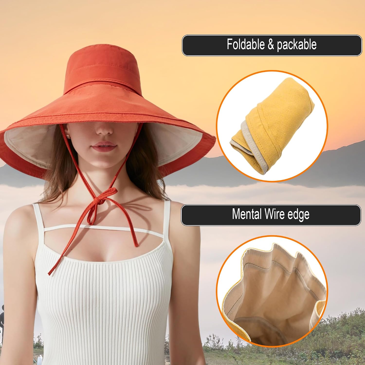 Women Bohemian Reversible Sun Hat Wide Brim Fishing Hats image 4