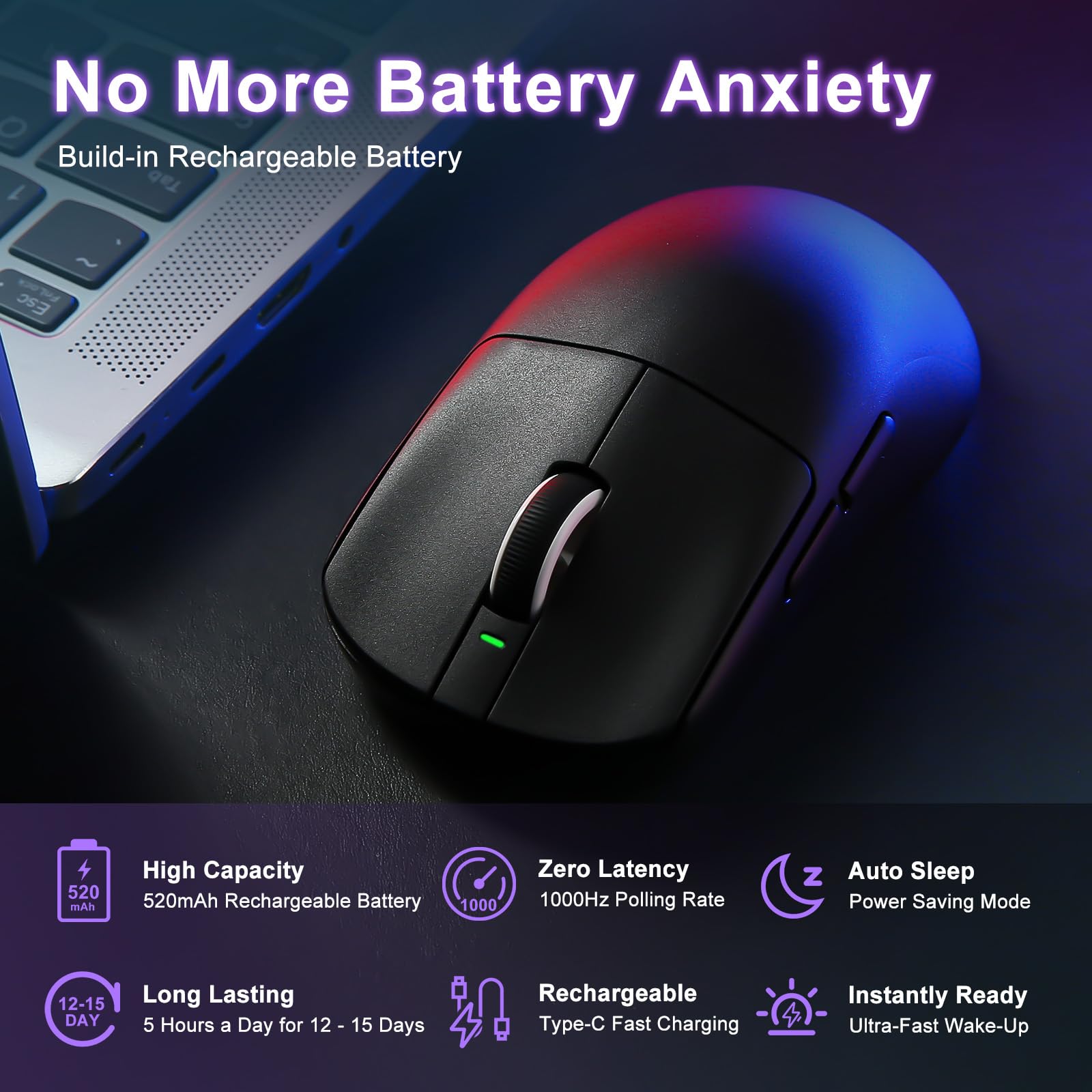 R1 SE+ - Ratón para juegos, 18000 DPI, sensor PAW3395SE de alta precisión, ligero de 55 g, tres modos de conexión, mouse ergonómico programable adecuado para portátiles/PC/Mac (negro)