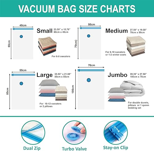 Miniatura 4 de RoomiPro Bolsas de almacenamiento al vacío que ahorran espacio, 8 bolsas de sellado al vacío jumbo con bomba, bolsas selladas al vacío para ropa,