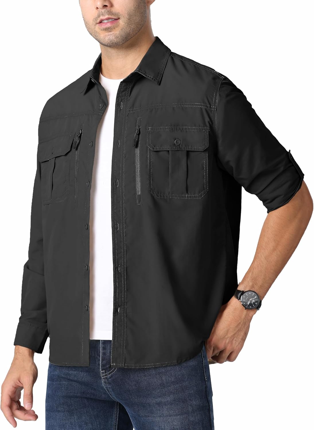 KEFITEVD Men’s Shirts Button-Down Roll Up Sleeve Shirt Quick Dry Outdoor Military Hiking Fishing Shirts with Pockets KEFITEVD Men’s Shirts Button-Down Roll Up Sleeve Shirt Quick Dry Outdoor Military Hiking Fishing Shirts with Pockets