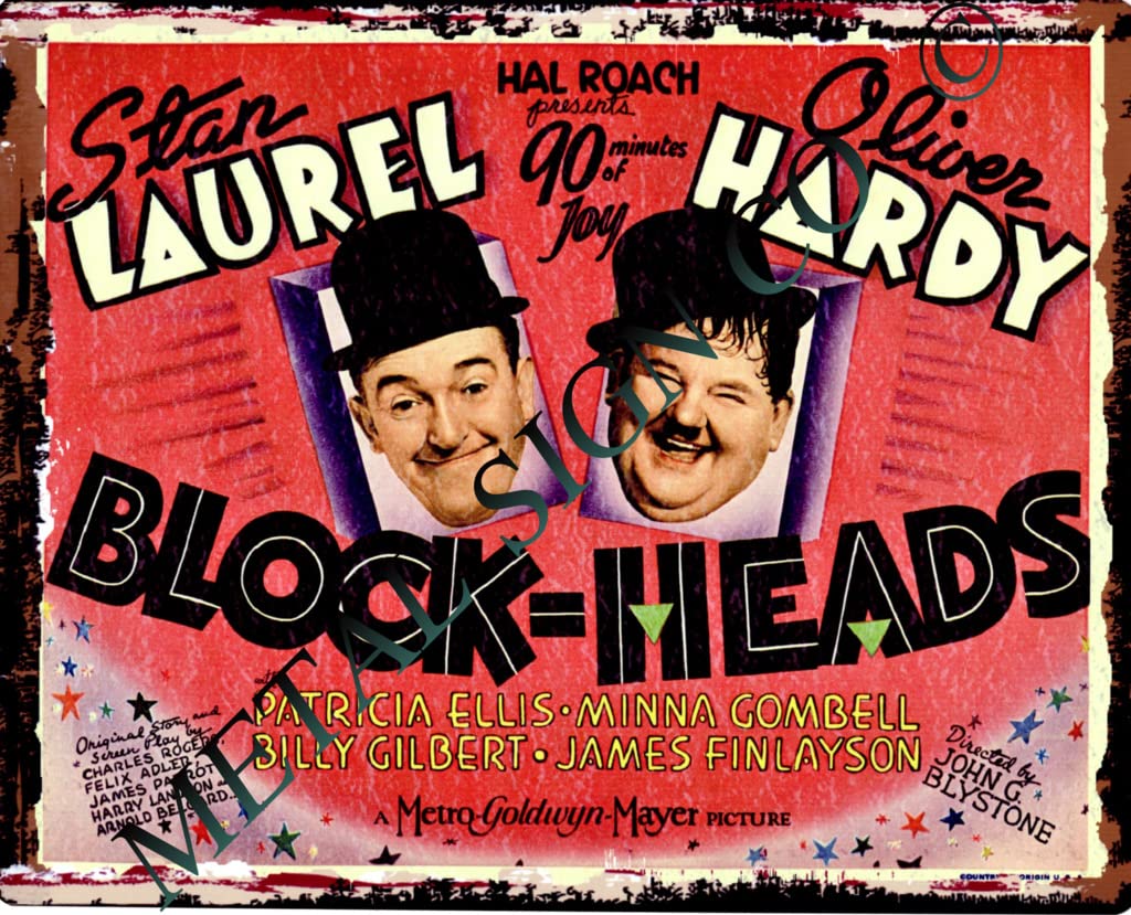 small LAUREL & HARDY CLASSIC SIGN BLOCKHEADS METAL WALL SIGN RETRO VINTAGE STYLE 15x20cm coffee shop kitchen bar pub wall art office games room home cinema cafe fast food