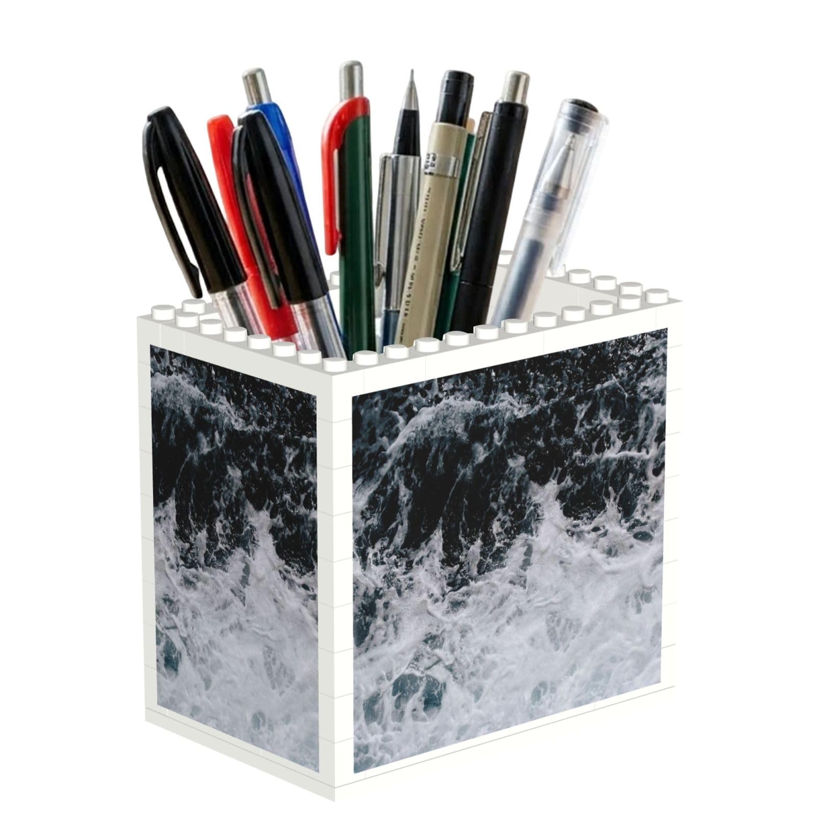 Poadnly Ocean Splash Foam Printed, Pen Pot Pencil Holder for Office Home School, Compact Desk Organiser for Office Stationery
