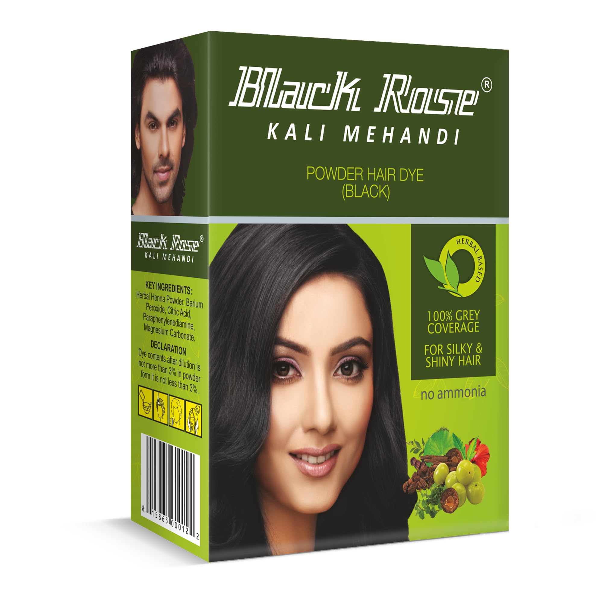 Black Rose Kali Mehandi/Henna Powder Hair Dye with Amla & Shikakai | 100% Grey Coverage, Ammonia-Free, Long-Lasting Hair Color for Men & Women | Black, 5 Pouches (10gm Each), Pack of 1-image-48