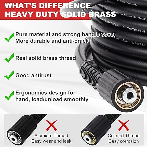 Miniatura 4 de Manguera de lavado a presión de 50 pies y 14 pulgadas, 4000 PSI resistente a las torceduras, manguera de alta presión M22 de 0.551 in, manguera de