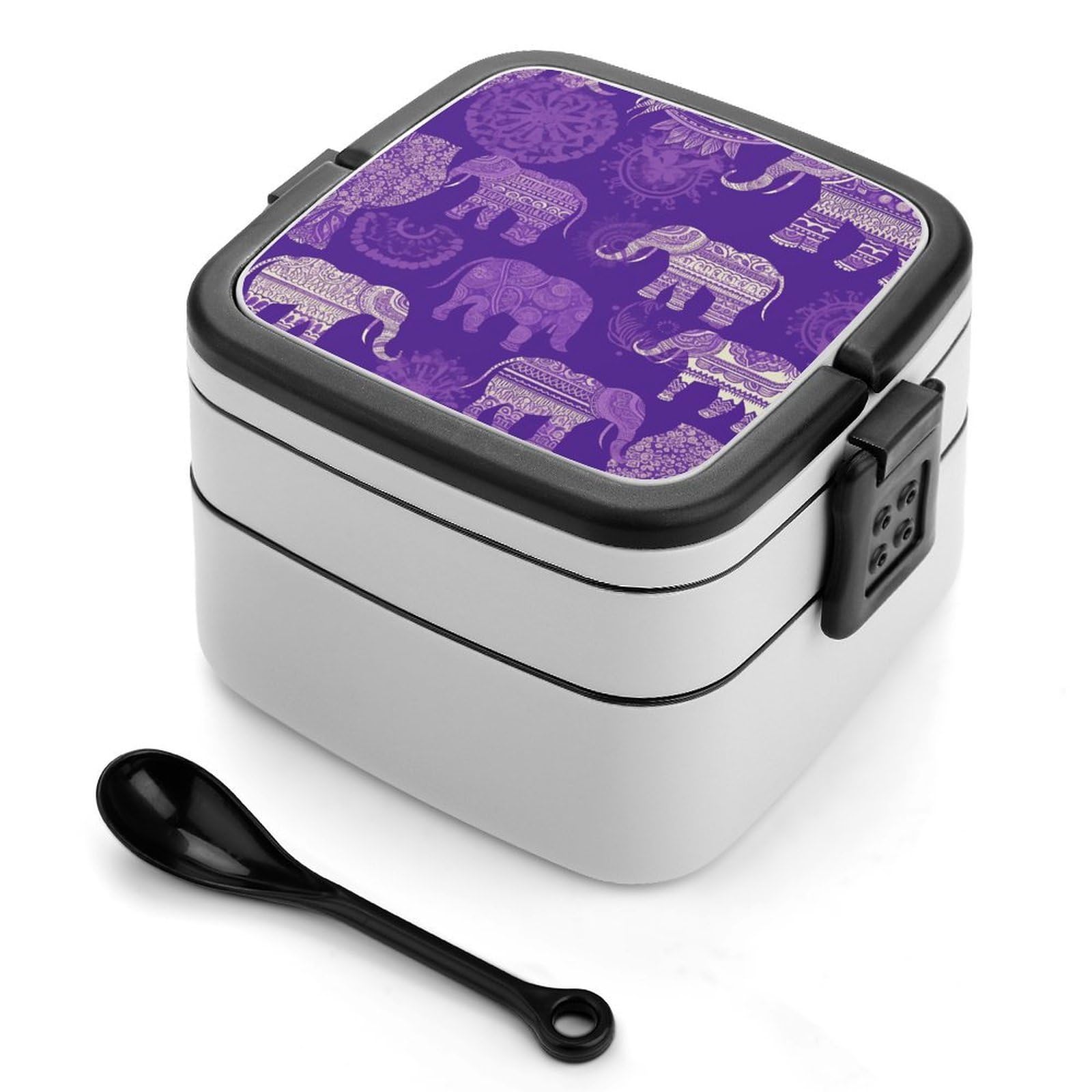 VstaDank Purple Elephant Bento Box with Compartments Portable Lunch Containers with Spoon Leak Proof Bento Lunch Box Snap-On Design Double-Layer Insulated Lunch Boxes for Work Camping