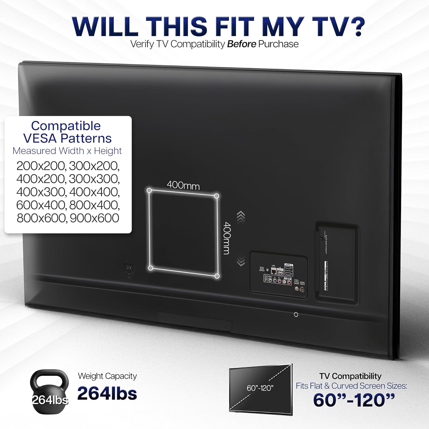 VIVO 60 to 120 inch Large Screen Heavy Duty TV Wall Mount for LCD LED Flat and Curved Screens, Articulating Swivel Mount, Max VESA 900x600mm, Black, MOUNT-VW120M