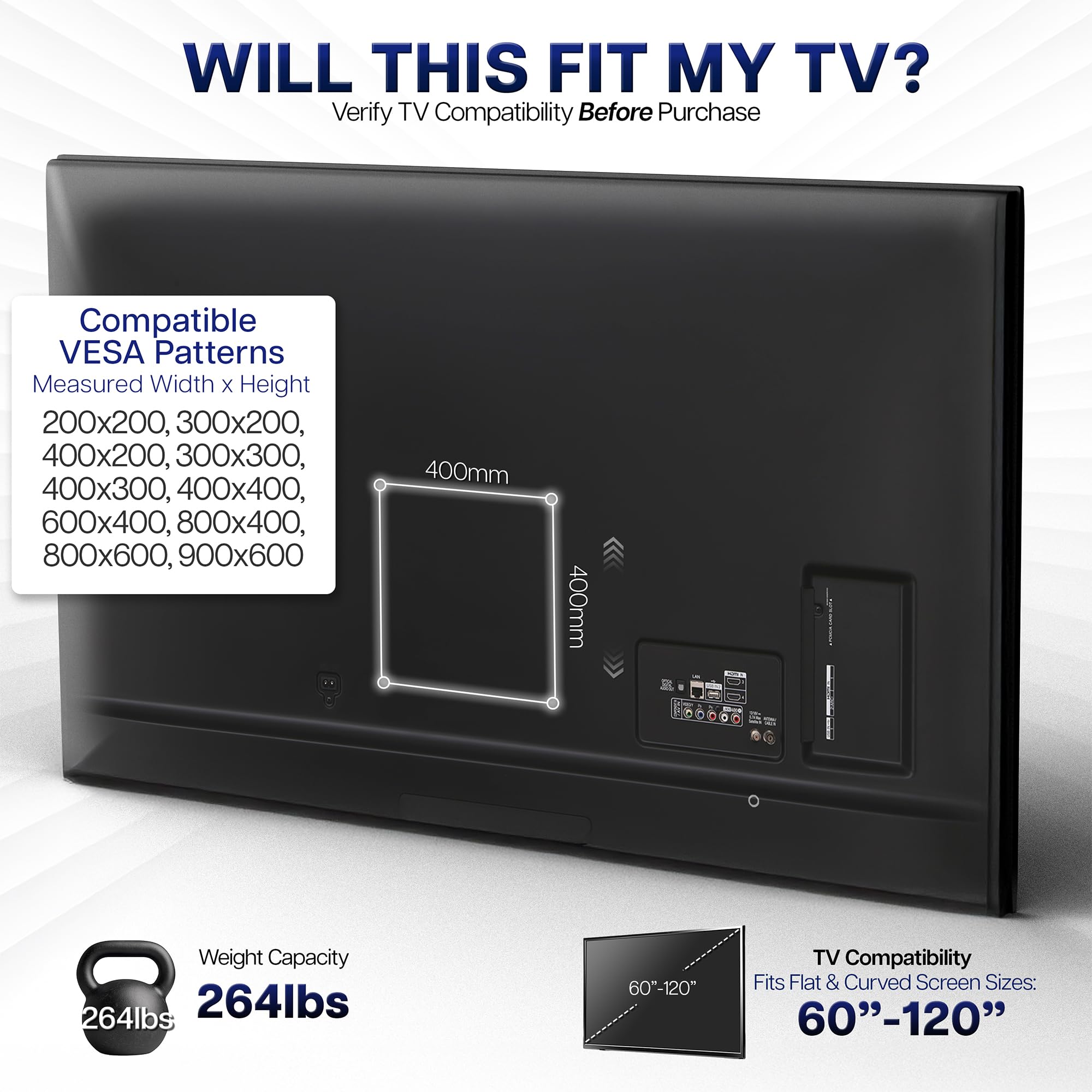 VIVO Wytrzymały przegubowy uchwyt ścienny do telewizora, 60 do 120 cali, do płaskich i zakrzywionych ekranów LCD, uchwyt obrotowy z przedłużonym ramieniem, maks. VESA 900 x 600 mm, czarny,