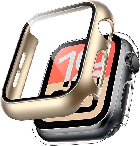 Miniatura 25 de Carcasas Tauri rígida, 2 unidades compatibles con Apple Watch SE Series 6, 5, 4, vidrio templado de dureza 9H integrado, delgada, a prueba