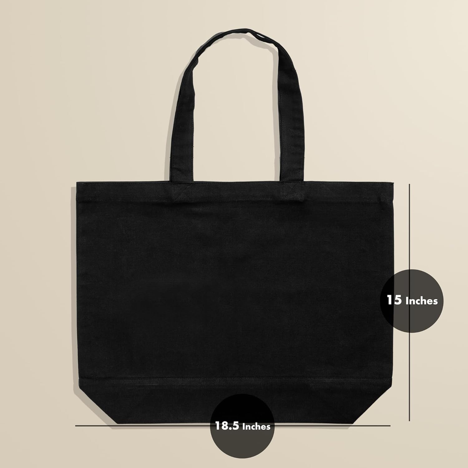 Carrywell (Not Made In China) Canvas Tote Bags Black 6-Pack, 15"x18.5" Reusable Cotton Shopping Bag, Durable 13oz Organic Cloth w/Handles