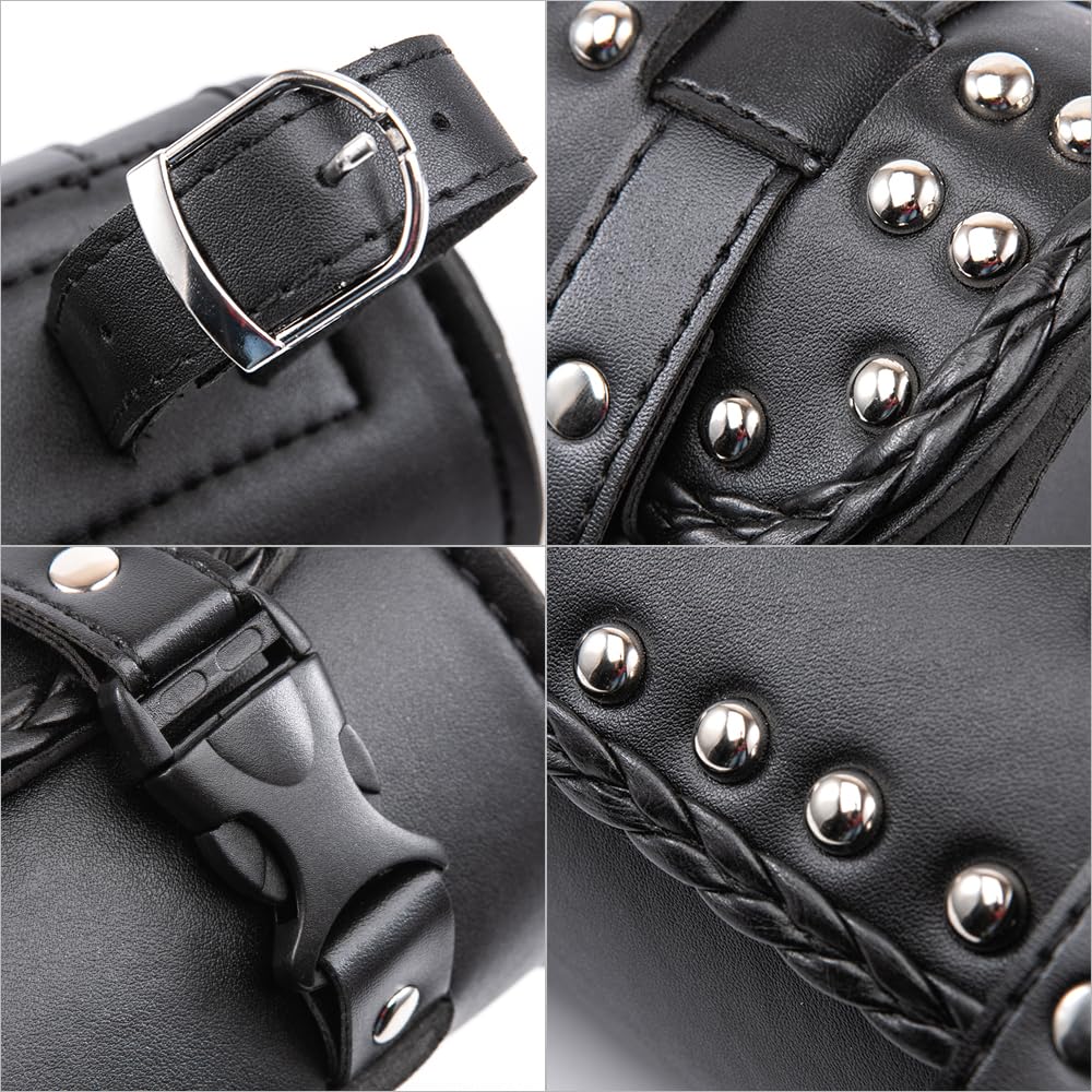 Sissy Bar - Mini borsa per forcella da moto, in pelle PU, per manubrio della bicicletta, borsa per attrezzi (B nero)