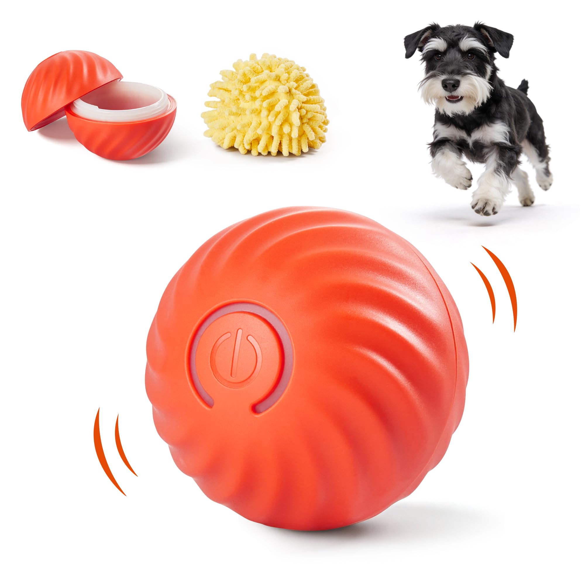 Potaroma Automatic Interactive Dog Ball Toy 67mm, Self-Moving Bouncing Ball with Plush Sea Urchin Cover & Orange Replacement Shell, Dual Smart Modes Chew-Resistant Pet Toy for Medium & Large Dogs