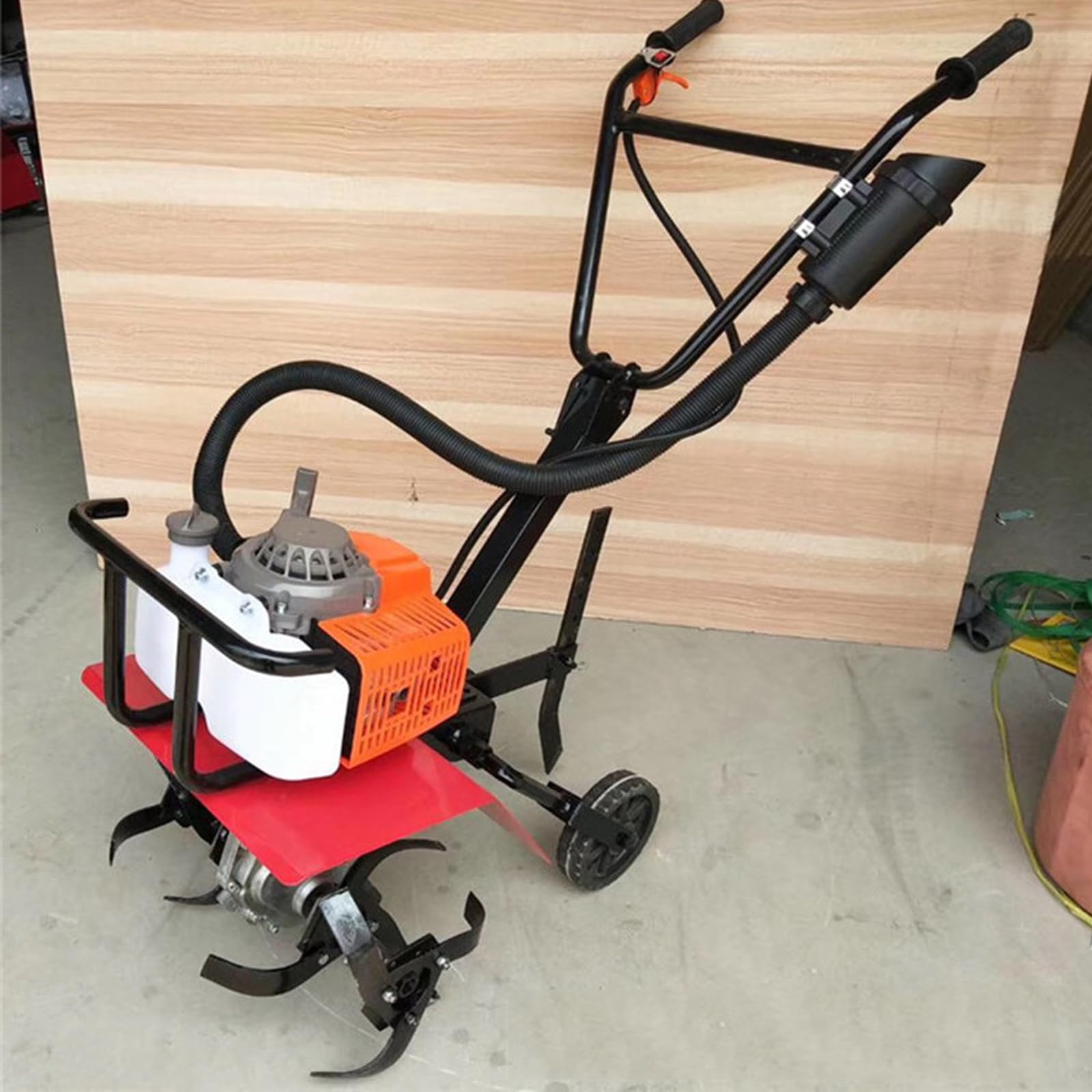 Motocultor De Gasolina para Jardín, Motocultor De Gasolina para Trabajo Pesado, con 4 Cuchillas, Profundidad De Labranza Ajustable, Motocultor De Gasolina De 2 Tiempos, Motocultor De Gasolina