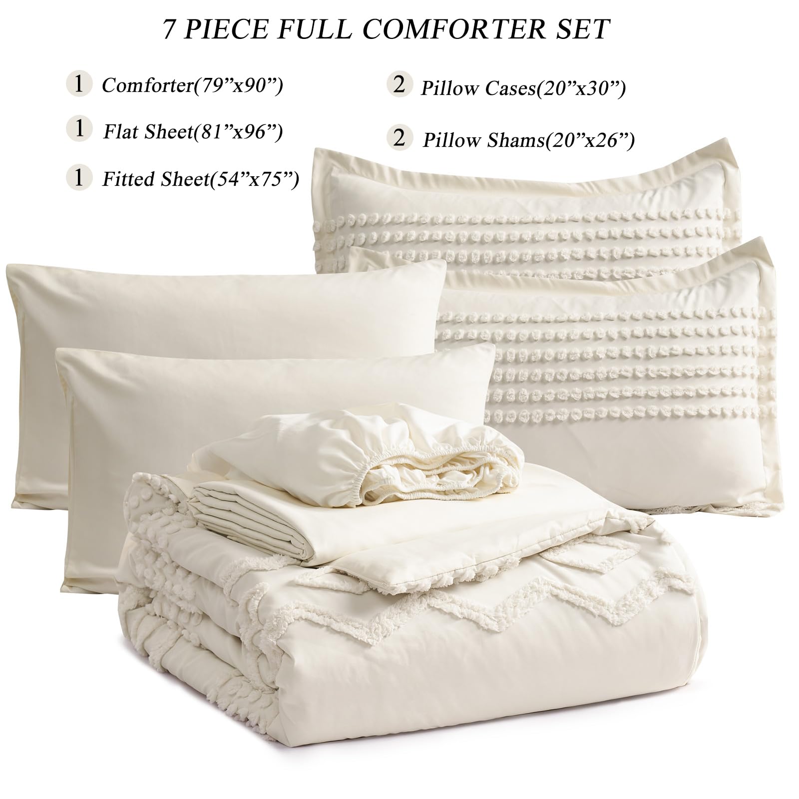 Sage Green Tufted Comforter Set Queen Size 7 Piece Bed in a Bag, Shabby Chic Boho Comforter and Sheet Set, Pom Pom Textured Bed Set, All Season Soft Microfiber Complete Bedding Set(Green,Queen): KAKIJUMN White Tufted Comforter Set Full Size 7 Piece Bed in a Bag, Shabby Chic Boho Comforter and Sheet Set, Pom Pom Textured Bed Set, All Season Soft Microfiber Complete Bedding Set(White,Full)