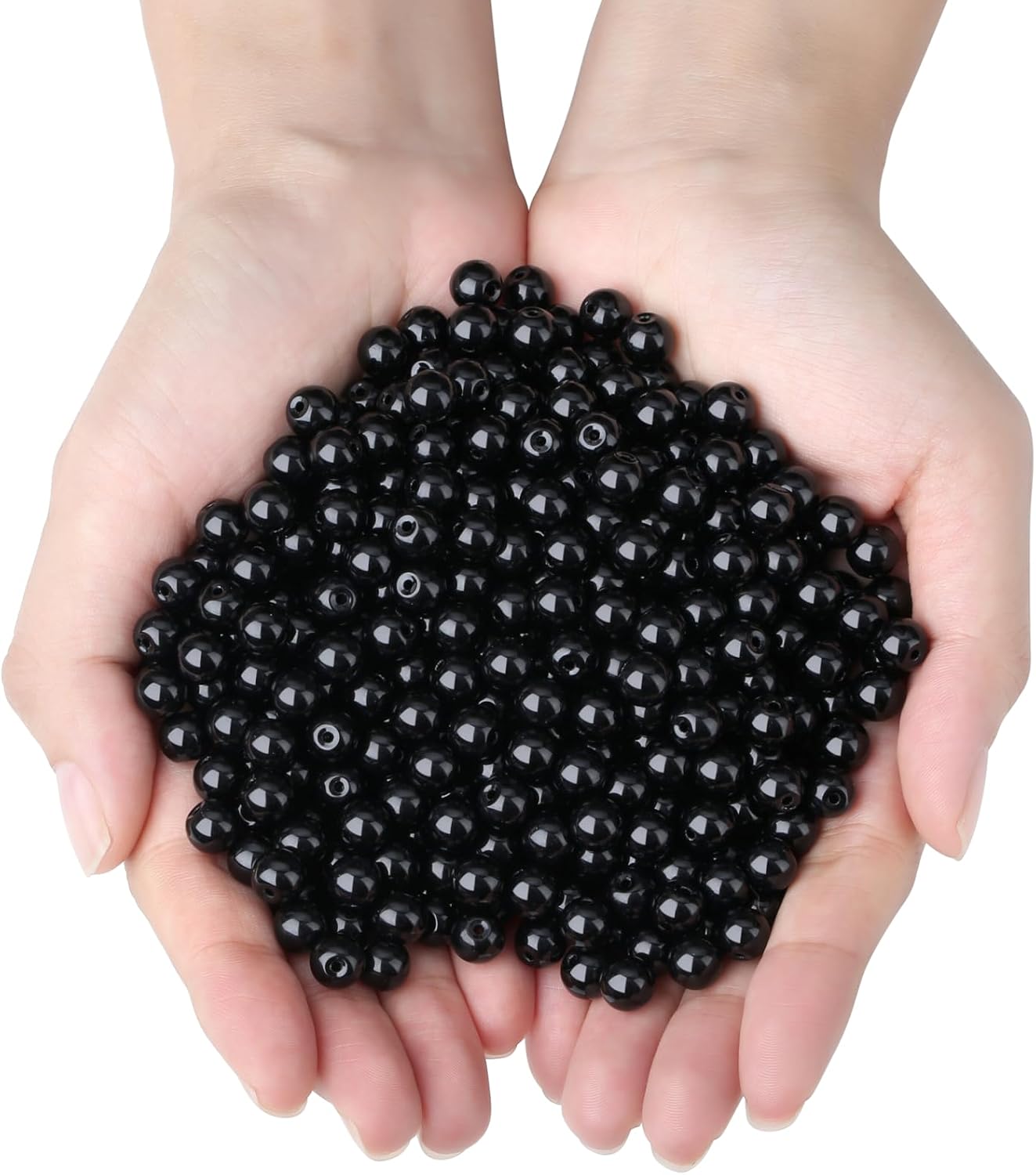 500Pcs Black Round Glass Beads 8mm for Bracelets, Beading Supplies Glass Crystal Beads for Bracelet DIY Crafts Making Kits Earring Necklaces(Black)
