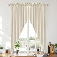 Vista 48 de RYB HOME Cortinas Blancas con Textura de Lino, Cenefas Transparentes, Complementos Superiores para Ventanas, Cortinas Semitransparentes para Cocina