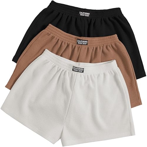 SOLY HUX Women's Summer Shorts 3 Packs Elastic Waist Wide Leg Casual Cotton Shorts Sets