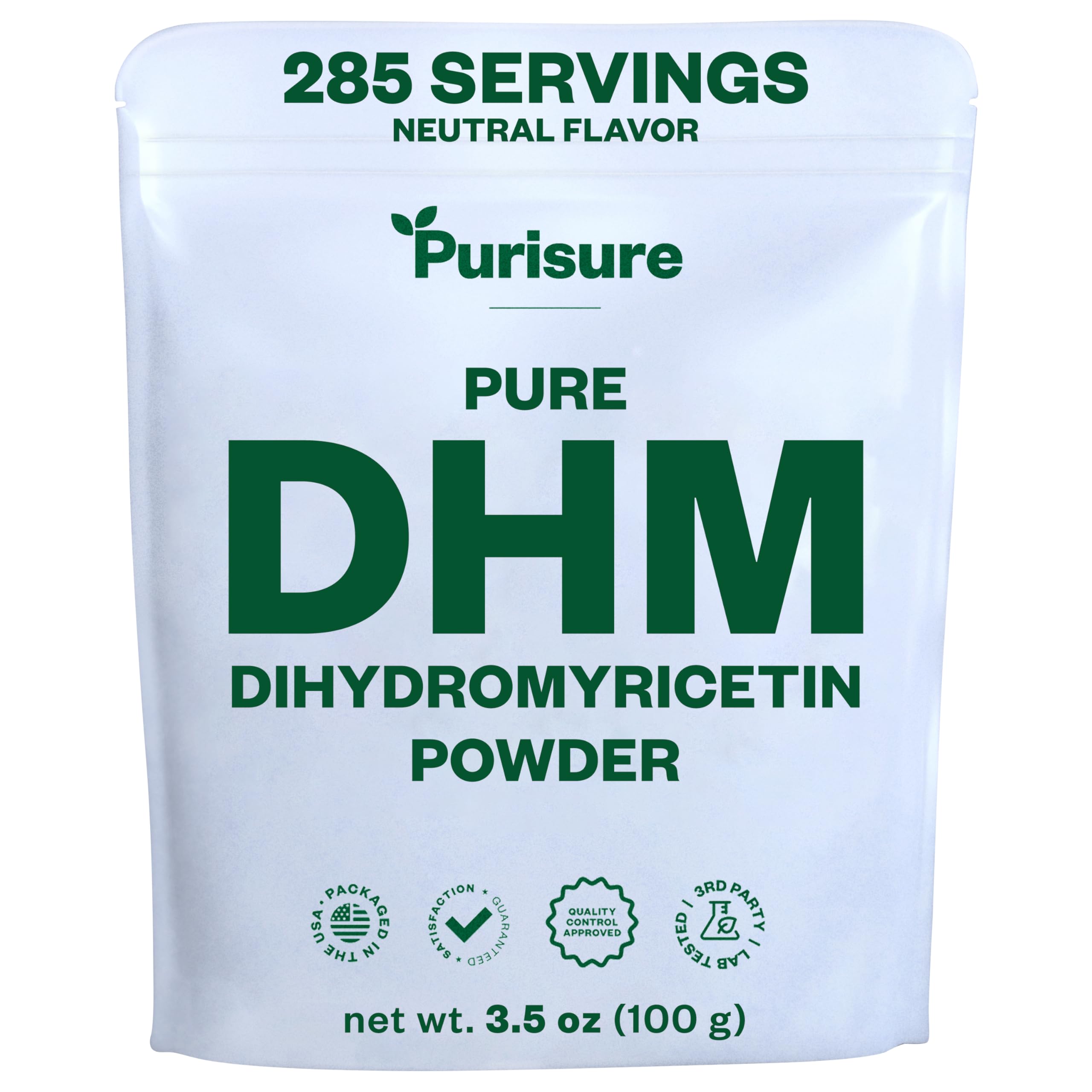 Purisure Dihydromyricetin (DHM) Powder 100g (285 Servings), Perfect for Hangover Prevention & Cure, Intoxication Prevention, Hangover Vitamins for Nutrient Restoration, Liver Support