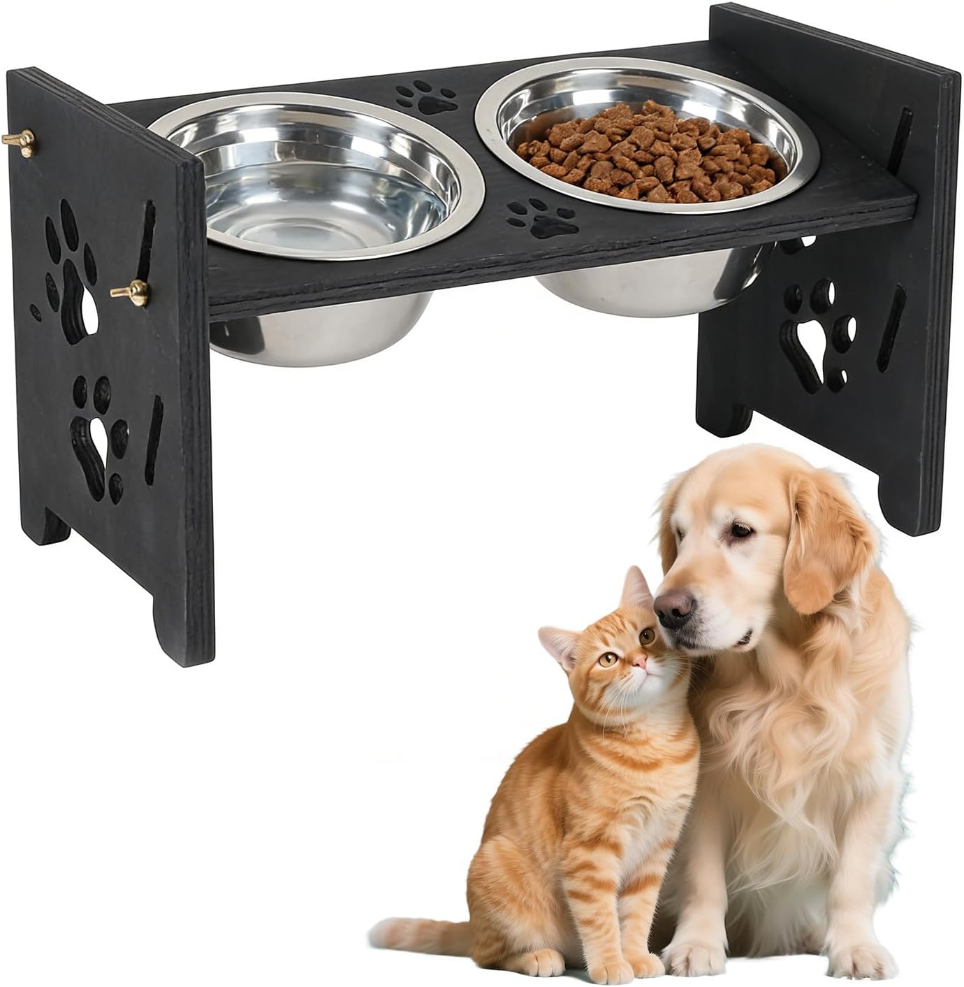 Raised Dog Bowl Stand,Elevated Dog Bowls,Cat Feeding Station Adjustable Pet Dish Food and Water Feeder for Medium Small Dogs and Cats Stainless Dishes Set Puppy Tilted Feeders