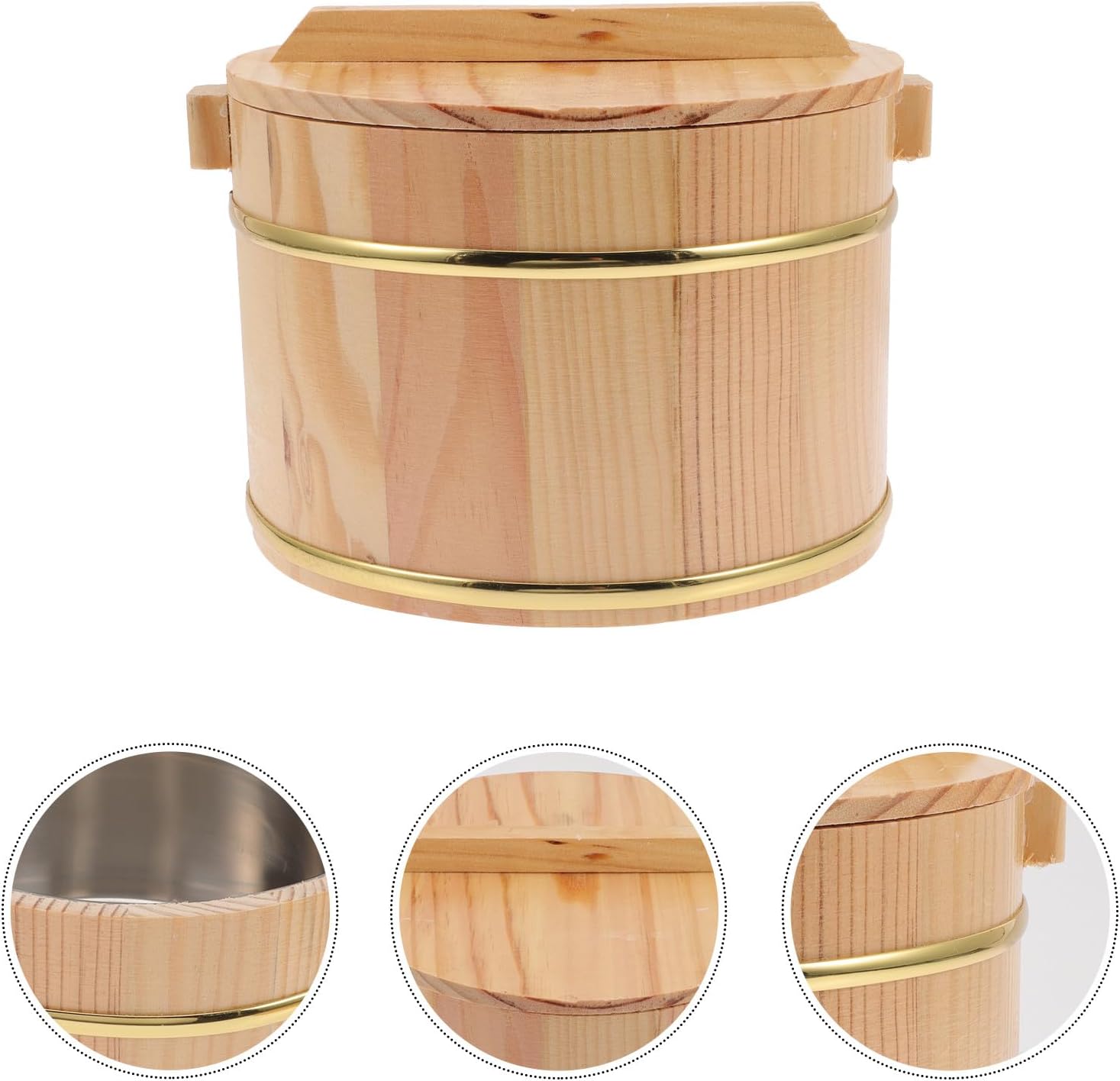 of Wooden Rice Bucket Lid and Handle Kitchen Utensil Rice Storage Container for Home and Restaurant