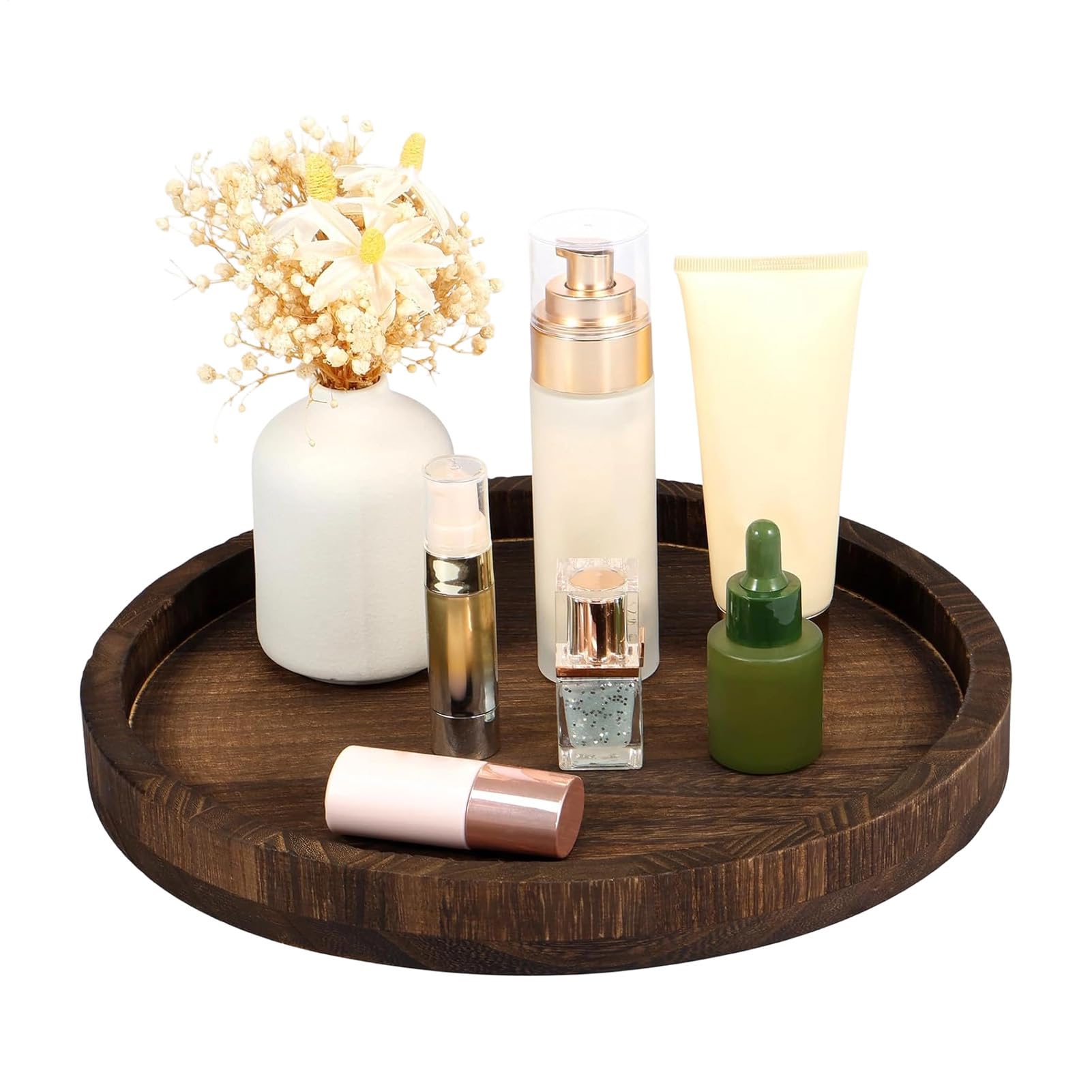 Plateau rond en bois pour cuisine et porte-bougie décoratif de table
