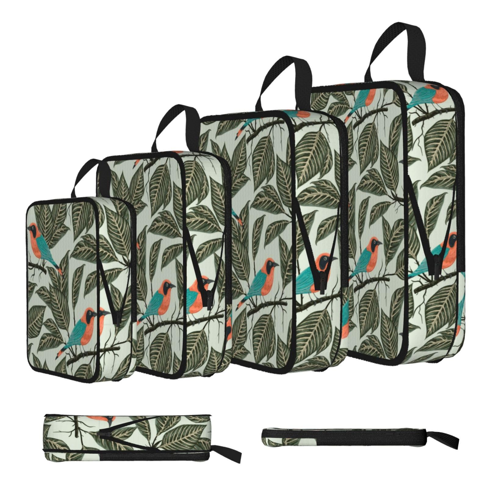 Tropical Plants Print 4 Set Compression Packing Cubes For Suitcases,Expandable Storage Bags Organizers