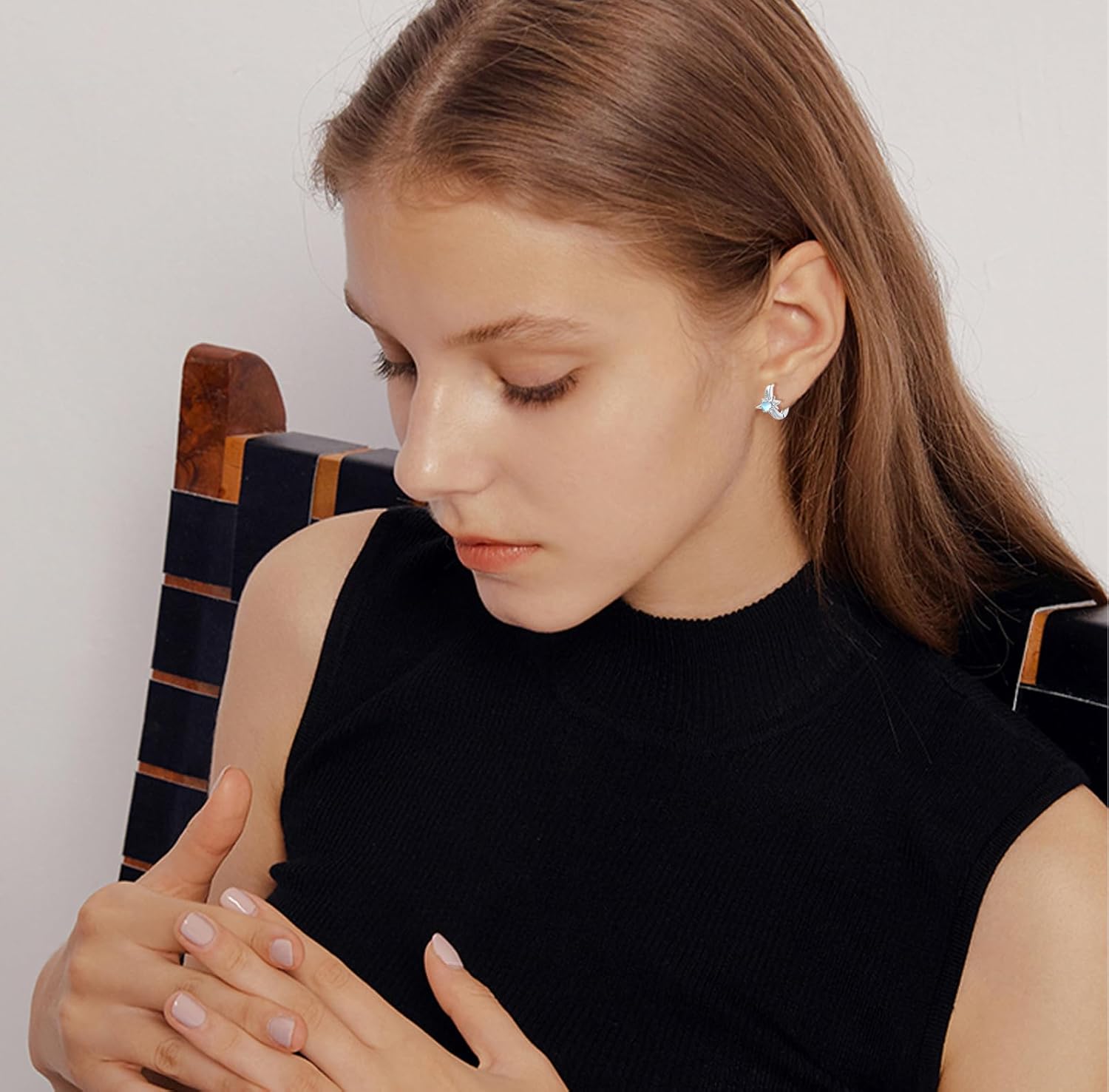 Star Earrings for Women 925 Sterling Silver Star Moonstone Hoop Earrings Small Hoop Earrings Moonstone Jewelry Gifts for Women - Image 4