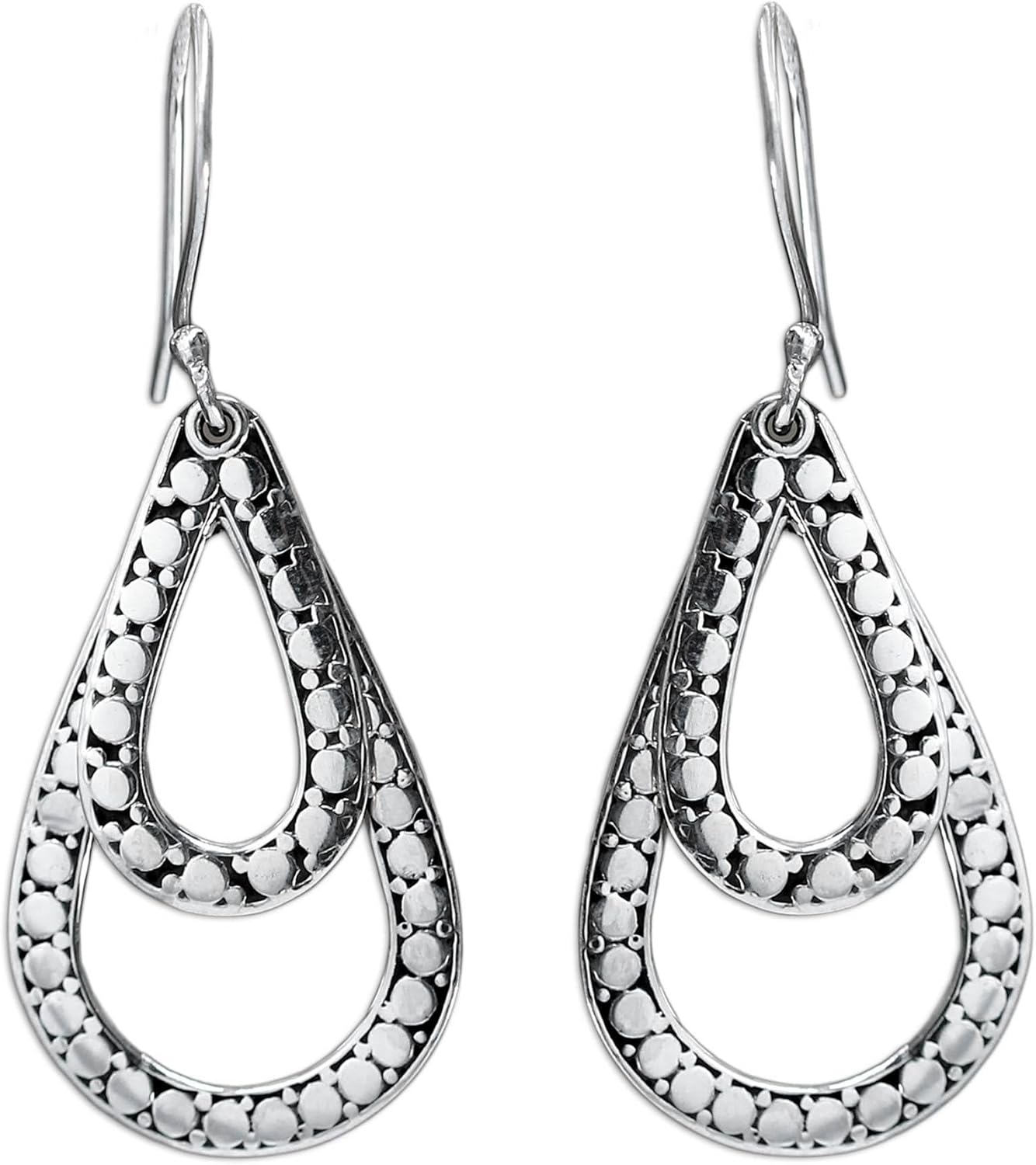 NOVICA Artisan Handmade Sterling Silver Dangle Earrings Indonesia [1.7 in L x 0.7 in W x 0.1 in D] ' Raindrop Tears'