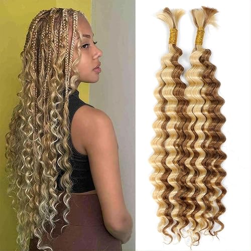 P27613 - Cabello humano trenzado de onda profunda, cabello humano húmedo y ondulado a granel para trenzar ganchillo, trenzas bohemias sin nudos,