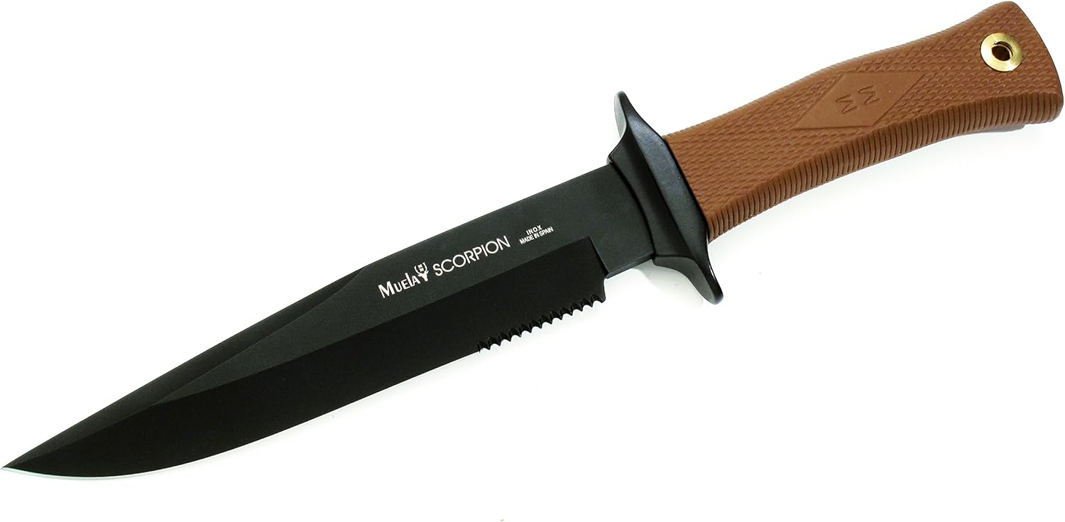 MUELA SCORPION-18NM Coral Pakkawood Handle Survival Knife with Leather Sheath