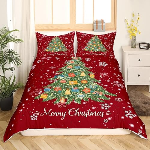 Miniatura 3 de Erosebridal Funda de edredón de árbol de Navidad, tamaño Queen, juego de ropa de cama de copo de nieve para niños y niñas, decoración de Navidad,