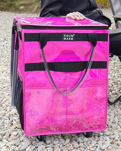 Miniatura 4 de Bolsa de comestibles reutilizable con ruedas, carrito de compras, bolsa con ruedas con 8 bolsillos y cubierta con cremallera, plegable, asas