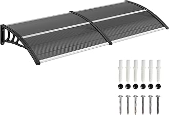 Outsunny Front Door Canopy Outdoor Awning Aluminium Rigid Plastic Polycarbonate Rain Shelter UV Water Rain Resistant 196 x 75cm Black