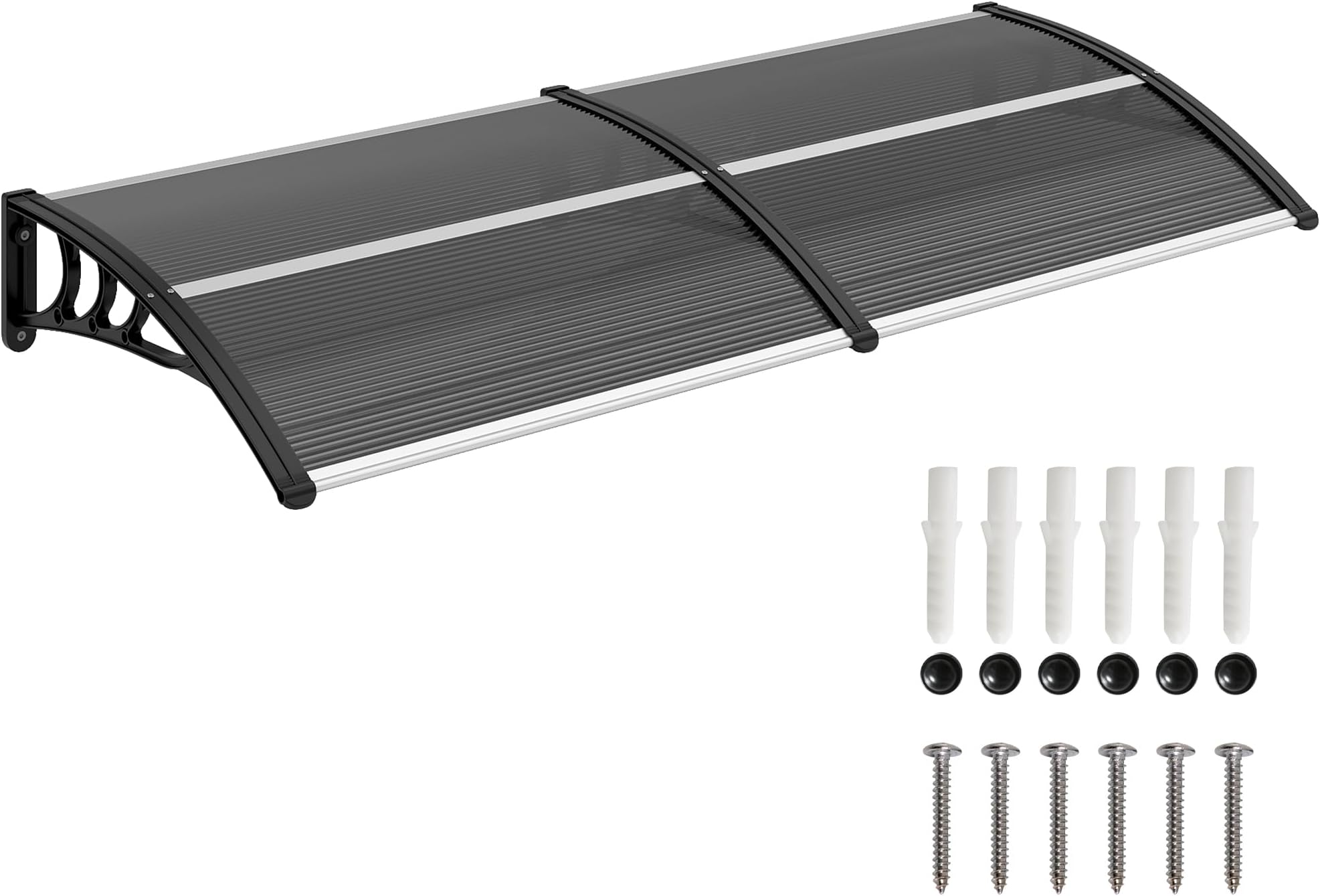 Outsunny Front Door Canopy Outdoor Awning Aluminium Rigid Plastic Polycarbonate Rain Shelter UV Water Rain Resistant 196 x 75cm Black