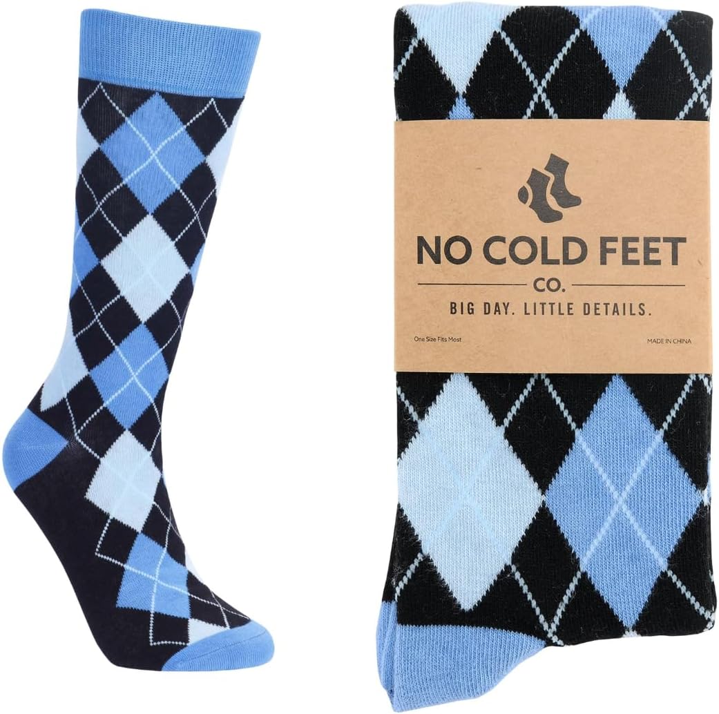No Cold Feet Men’s Blue Dress Socks – Classic Soft Crew Dress Socks, All-Day Comfort for Work, Business or Weddings