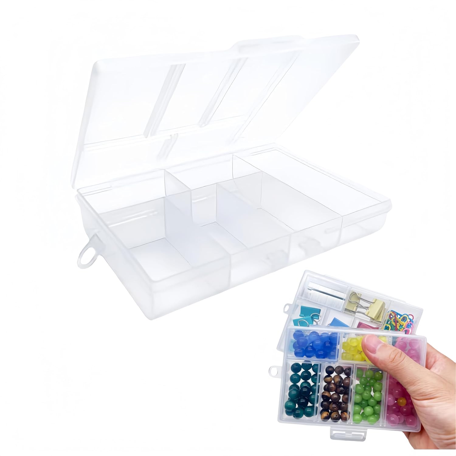 2PCS plastic storage box with dividers 6 compartment storage boxes travel storage box suitable for candy snacks electronic