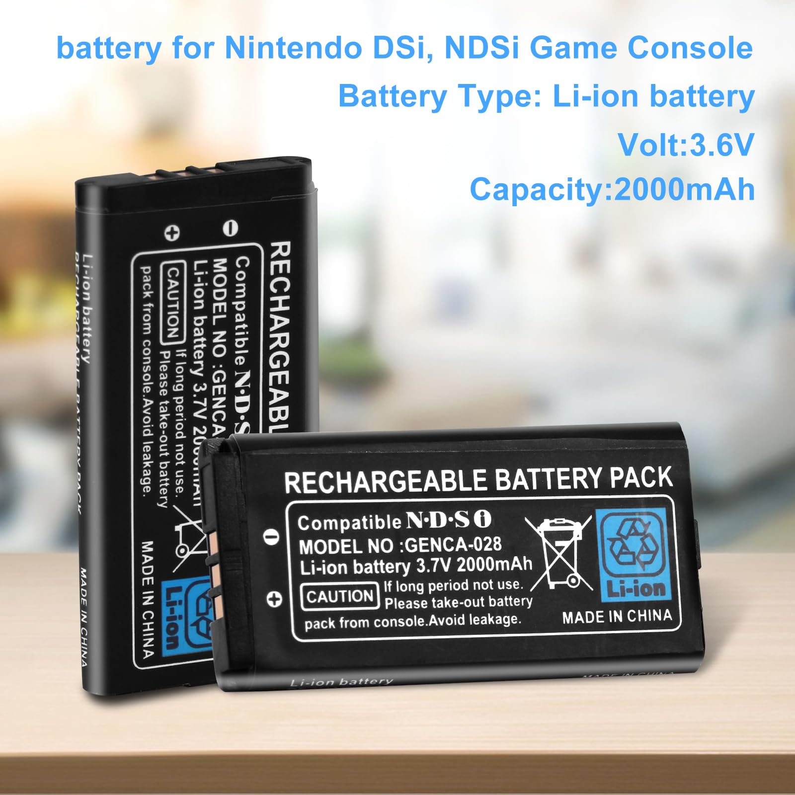 TWL-003 - Batería para Nintendo DSi, 2000 mAh, batería de iones de litio recargable para Nintendo DSi, consola de juegos NDSi, (no para Nintendo DSi XL, DS Lite, DSi LL)