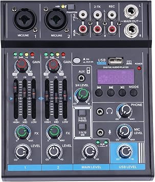 Professional Audio Mixer Soundboard Audio Interface Streaming Mixer Portable Channel Digital USB Bluetooth Mixer with 3 Power Modes Precise Vocal Adjustment for Live Streaming PC 4