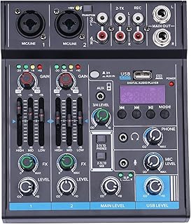 Professioneller Audiomixer Soundboard, Audio-Interface-Streaming-Mixer, Tragbares Kanal Digital USB Bluetooth Mischpult mit 3 Leistungsmodi, präzise Gesangsanpassung für Live-Streaming, PC (4)