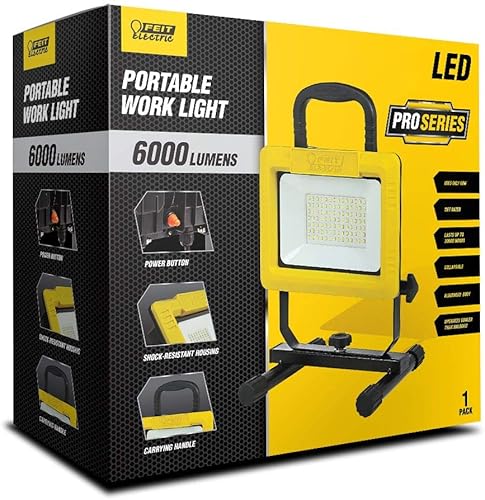 Miniatura 2 de Feit Electric Luz de trabajo LED de 60 W, luz de trabajo enchufable, 6000 lúmenes, IP65 impermeable, luz de inundación LED portátil, para lugar de