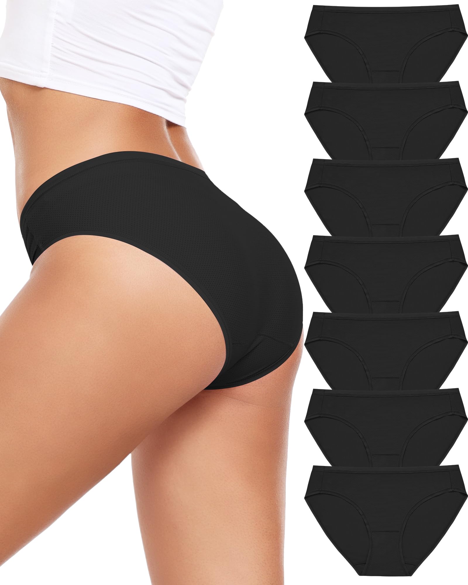 Xibing Womens Underwear Breathable Mesh Bikini Panties Stretch Hipster Underwear Quick Dry Underpants 7-Pack S-XXL
