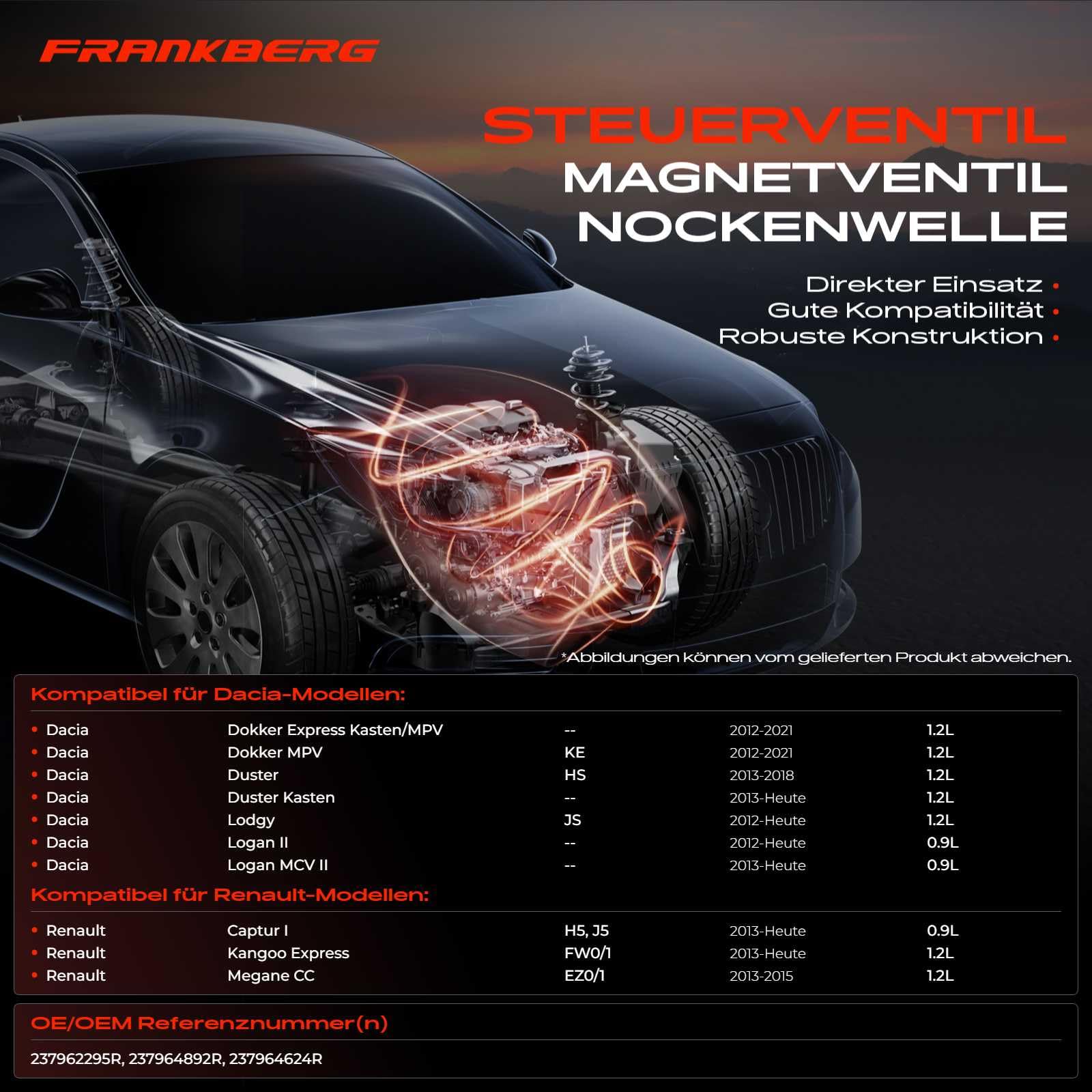 Frankberg Nockenwellenversteller Kompatibel mit Clio IV BH 0.9L-1.2L Benzin 2012-Heute M.e.g.a.n.e CC EZ0/1 1.2L Benzin 2013-2016 Scénic IV J9 1.2L Benzin 2016-Heute Replace# 237962295R
