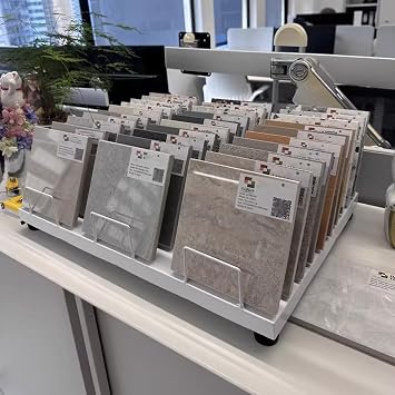 Tile Sample Display Rack for Trade Show, Multi-Layer Glass Templates Holder, Large Capacity Metal Sample Stand for Ceramic Tiles/Wood BricksWhite,30 Card Slots